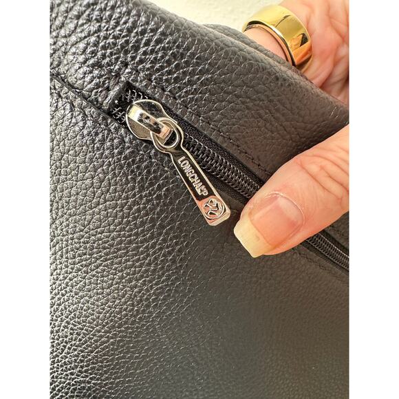 Longchamp Black Leather Le Foulonné Backpack Medium Silver Hardware - Picture 5 of 12